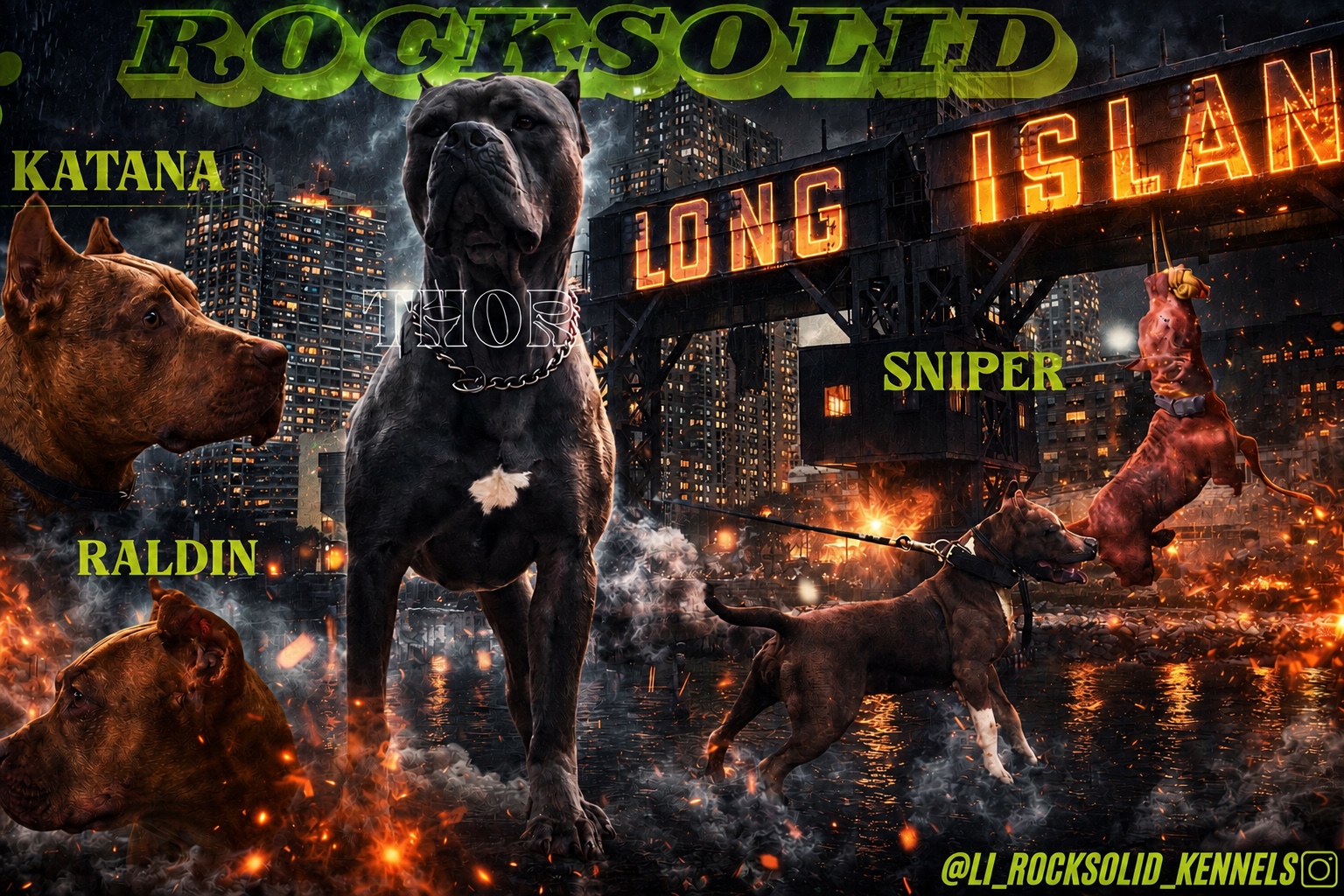 Rocksolid Long Island dogs Katana Thor Raiden and Sniper